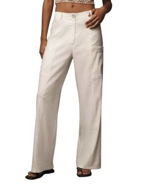 Anthropologie High Rise Wide Leg Casual White Linen Blend Pants. Size Large